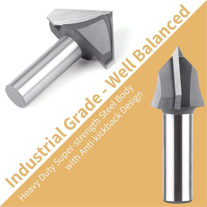 BINSTAK 90 Degree V Bit 1/2" Shank, 1-1/2" Cut Diameter Carbide Tipped V Groove Router Bit Wood CNC Router Bits for Grooving, Chamfering, Engraving - Image 4